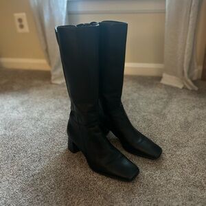 Naturalizer Black Leather Tall Boots | Size 8M | Pointed Toe Block Heel